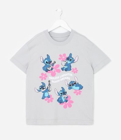 Remera Infantil con Estampa Stitch con Flores Hawaianas - Talle 5 a 14 años