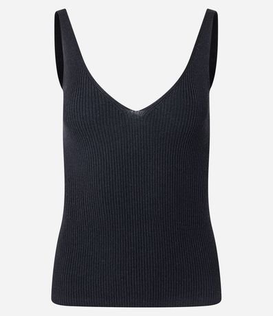 Blusa Acanalada en Punto con Escote v y Espalda Descotada