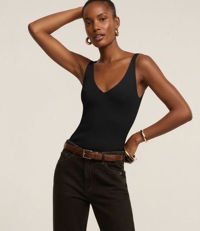 Blusa Acanalada en Punto con Escote v y Espalda Descotada 5