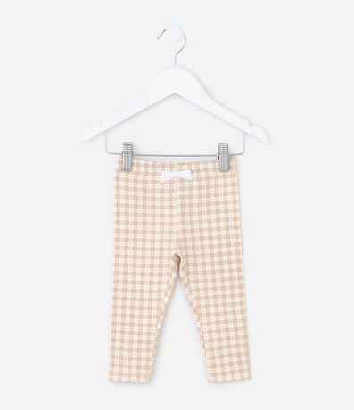 Pantalón Infantil en Rib con Estampado Vichy y Lazo – Talle RN a 18 Meses