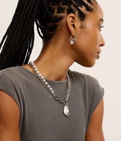 Conjunto de Collar Corto con Cadenas y Caravana Aro con Colgantes 1