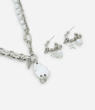 Conjunto de Collar Corto con Cadenas y Caravana Aro con Colgantes 2