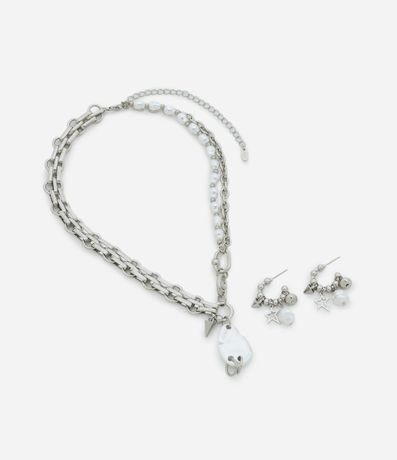 Conjunto de Collar Corto con Cadenas y Caravana Aro con Colgantes 3