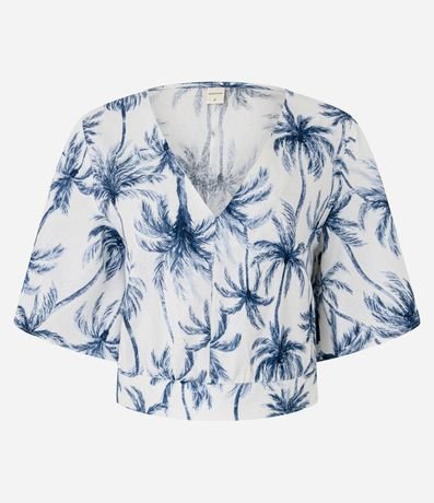 Blusa en Viscolino con Estampa Palmeras y Escote V 7