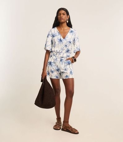 Blusa en Viscolino con Estampa Palmeras y Escote V 2