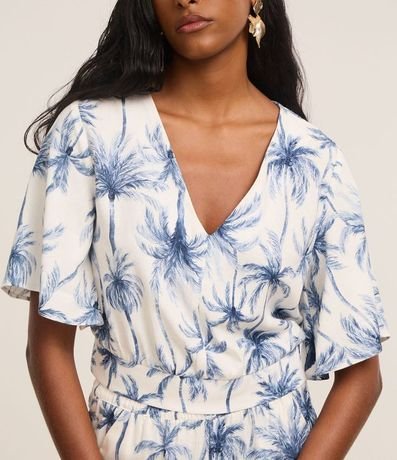 Blusa en Viscolino con Estampa Palmeras y Escote V 4