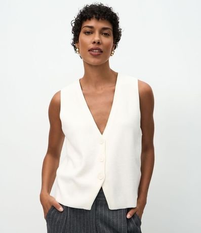 Chaleco Reto Alargado en Tricot con Botones