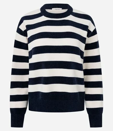 Suéter en Chenille con Estampado Rayada y Cuello Redondo 1