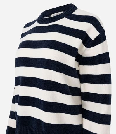 Suéter en Chenille con Estampado Rayada y Cuello Redondo 2