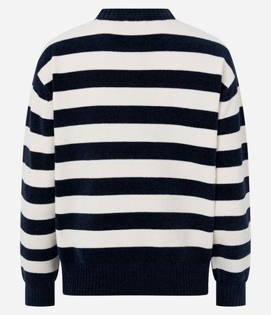 Suéter en Chenille con Estampado Rayada y Cuello Redondo 3