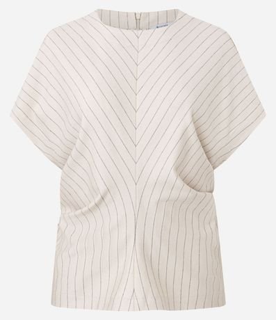 Blusa en Punto Roma con Rayas Risca de Griz y Pliegues 7