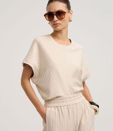 Blusa en Punto Roma con Rayas Risca de Griz y Pliegues