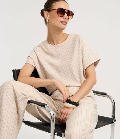 Blusa en Punto Roma con Rayas Risca de Griz y Pliegues 4