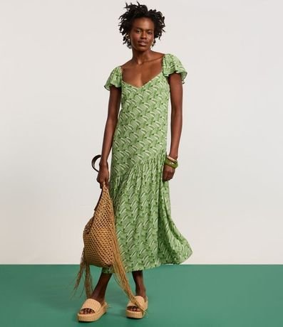 Vestido Largo de Viscosa con Estampa de Tucanes 4