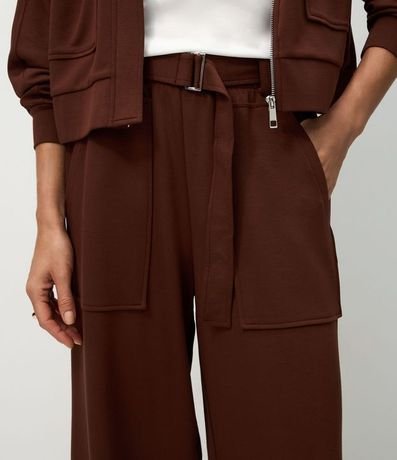 Pantalón Wide Cintural Alta en Modal con Bolsillos y Cinta de Lazo 3