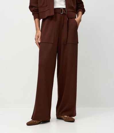 Pantalón Wide Cintural Alta en Modal con Bolsillos y Cinta de Lazo 4