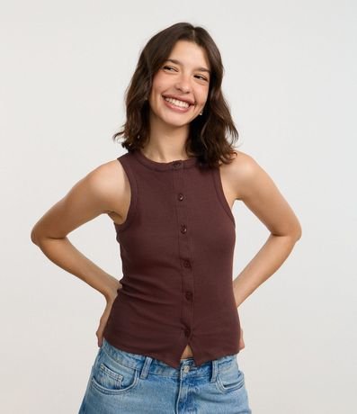 Musculosa en Rib con Botones Delanteros