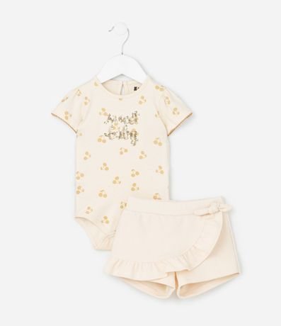 Conjunto Infantil con Estampa de Cerezas Sweet Baby Lentejuelas - Talle 0 a 18 Meses