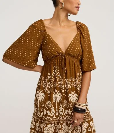 Vestido Evasê Corto en Viscosa con Estampado de Lunares y Follaje 4