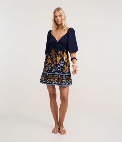 Vestido Evasê corto en Viscosa con Estampado Follaje 2