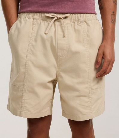 Bermuda Shorts en Sarga con Cintura Elástica y Recortes 2