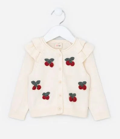 Cardigan Infantil en Algodón con Cereza Bordado - Talle 0 A 18 meses 1