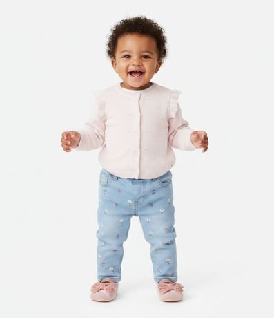 Cardigan Infantil en Efecto Punto con Volado Texturizado – Talle RN a 18 Meses