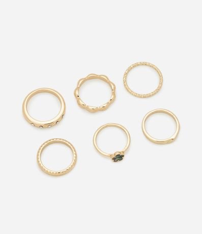 Kit 06 Anillos con Cristales y Detalles Orgánicos con Flor Abulón