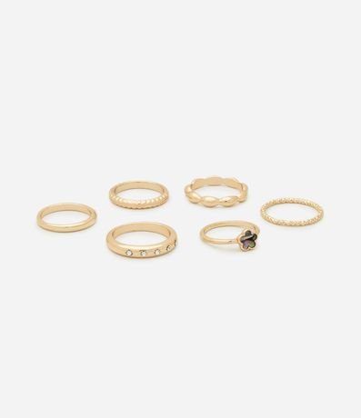 Kit 06 Anillos con Cristales y Detalles Orgánicos con Flor Abulón 2