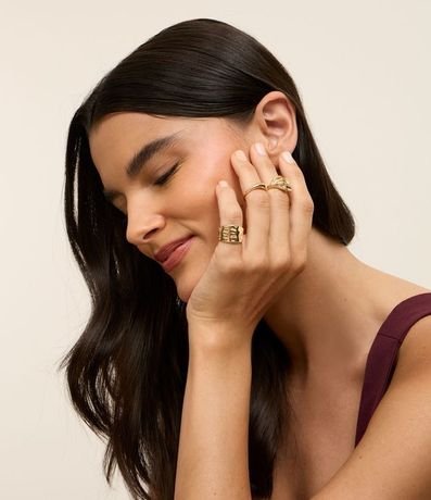 Kit 03 Anillos en Metal con Cristal y Detalle de Hoja 4