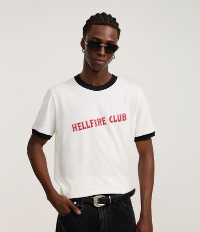Remera Regular en Algodón con Estampa Lettering Hellfire Club y Bies Contrastante Stranger Things 2
