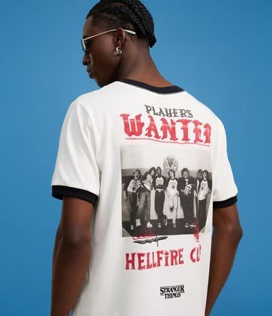 Remera Regular en Algodón con Estampa Lettering Hellfire Club y Bies Contrastante Stranger Things