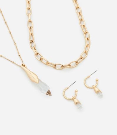 Conjunto de Collar con Colgante y Caravana Argolinha con Colgante y Correntinha