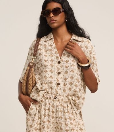 Camisa Texturizada en Viscolino con Estampa Palmeras