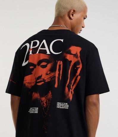 Remera Relaxed en Algodón con Estampa de Cruz y Lettering Tupac Shakur