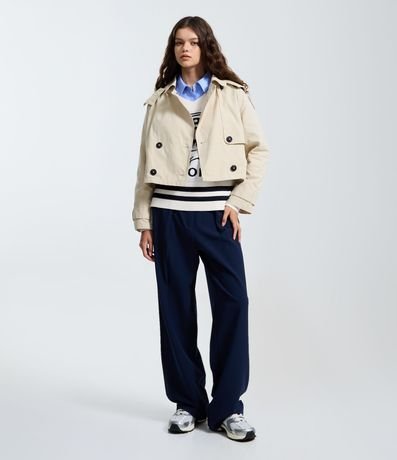 Pantalón Pata Ancha Sastre con Cierre de Botón Doble