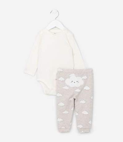 Conjunto Infantil Body con Pantalón Bordada de Nube – Talle RN a 18 Meses