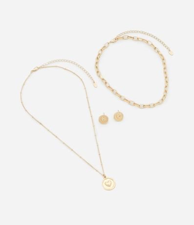 Conjunto de Collar Capas con Eslabones y Colgante Botón y Caravanas Botón Corazón 2