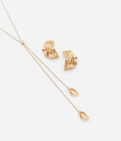 Conjunto de Collar Corbata Serpiente e Caravana Media Flor