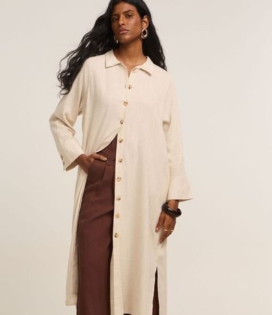 Vestido Reto Chemise en Viscolino con Manga 7/8