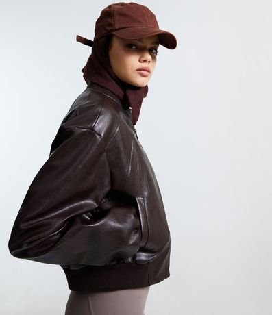 Campera Bomber en PU con Cuello Alto 4