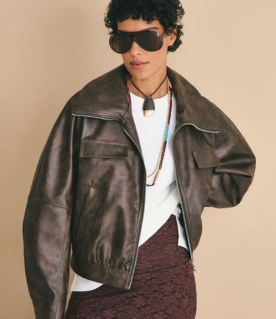 Campera Bomber en PU con Efecto Manchado 1