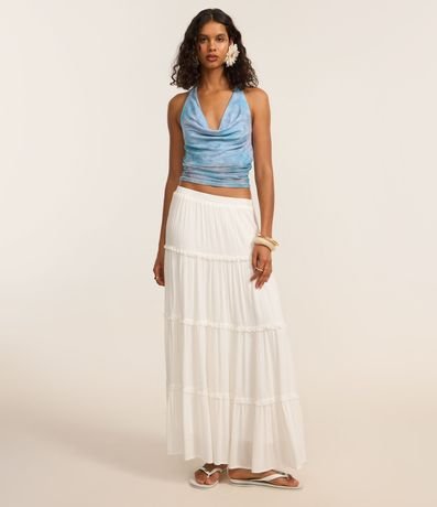 Pollera Long Midi en Viscosa con Volados y Textura