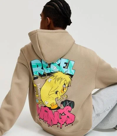 Saco en Algodón Felpudo con Estampa Piu Piu Monstro y Bolsillo Canguro 4