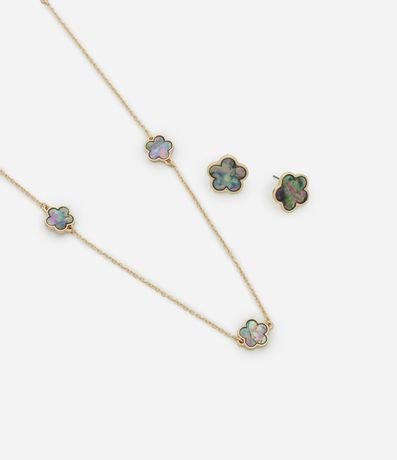 Conjunto de Collar con Colgante de Flores y Caravana Botón