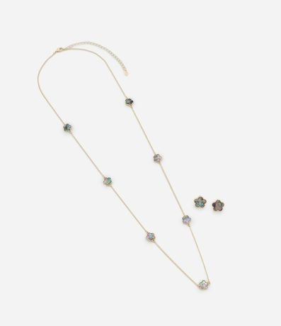 Conjunto de Collar con Colgante de Flores y Caravana Botón 2