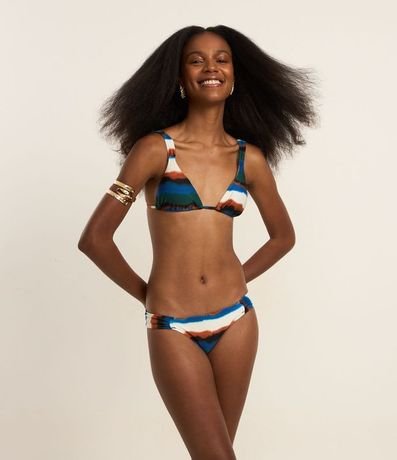 Bikini Bombacha Lateral Drapeada en Microfibra con Estampa de Rayas Aquareladas