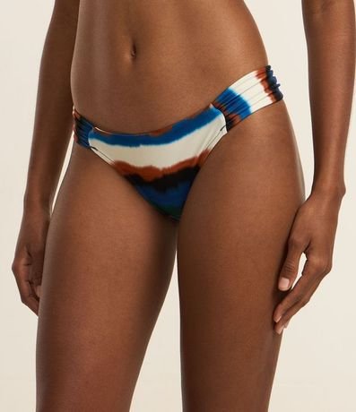 Bikini Bombacha Lateral Drapeada en Microfibra con Estampa de Rayas Aquareladas 2