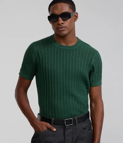 Remera Regular en Algodón con Textura y Efecto Punto