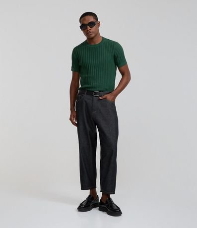 Remera Regular en Algodón con Textura y Efecto Punto 2